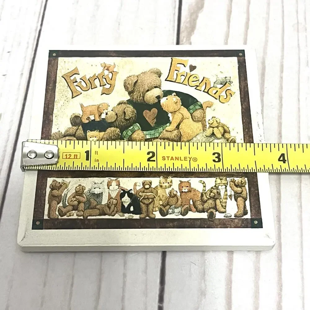 Vintage Anna Krajewski Ceramic Furry Friends Tile Coasters Cats Cottagecore 4